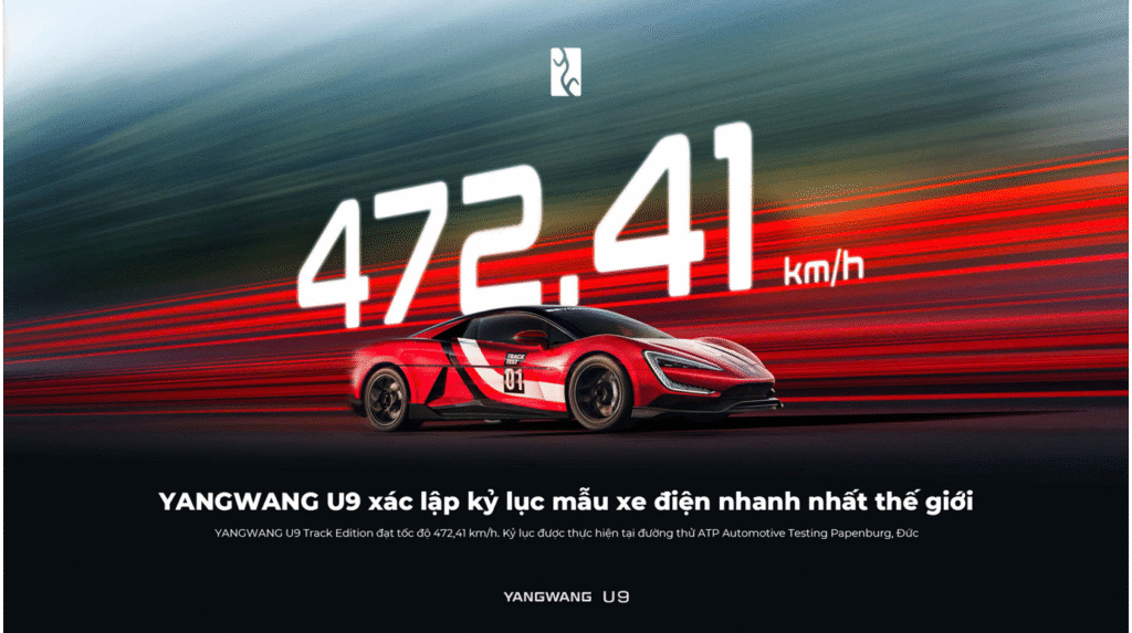 Giới thiệu về Yangwang U9 – Biểu tượng mới của xe điện thể thao Trong kỷ nguyên xe điện, BYD liên tục khẳng định vị thế tiên phong với những sản phẩm đột phá. Mới đây, Yangwang U9, mẫu siêu xe điện thuộc thương hiệu hạng sang của BYD, đã khiến cả thế giới chấn động khi thiết lập kỷ lục trở thành mẫu xe điện tăng tốc nhanh nhất hành tinh. Đây không chỉ là niềm tự hào của BYD mà còn là minh chứng cho tiềm năng vô hạn của ngành công nghiệp ô tô điện toàn cầu.