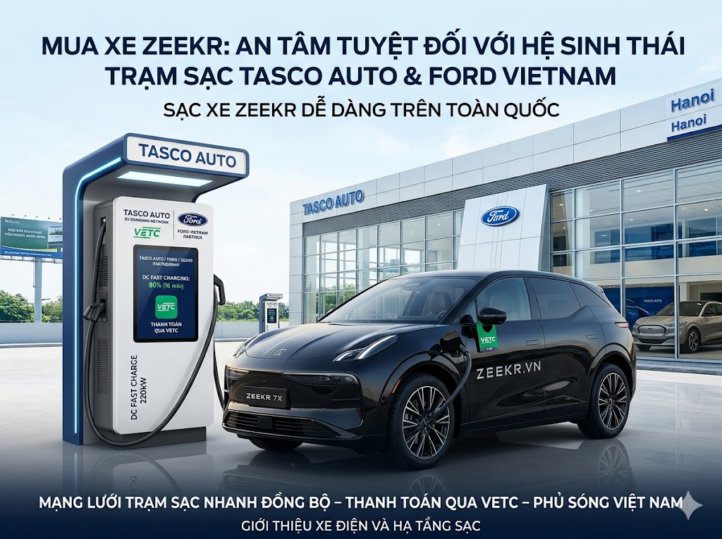 Trạm sạc nhanh DC tại hệ thống showroom Tasco Auto dành cho xe điện Zeekr, giải pháp sạc xe Zeekr tiện lợi tại Việt Nam.