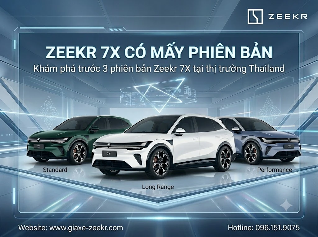 Tại thị trường Thái Lan, Zeekr 7X đã tạo nên cơn sốt với 3 phiên bản riêng biệt. Sự khác biệt nằm ở hệ dẫn động và dung lượng pin, đáp ứng mọi nhu cầu từ kinh tế đến hiệu suất. Thông tin này khiến người dùng Việt vô cùng tò mò về chiến lược của hãng tại quê nhà.